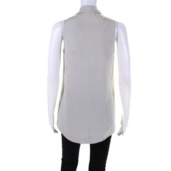 Helmut Lang Pebbled Silk Textured Sleeveless Button Down Blouse in Ivory Small - Picture 7 of 10